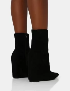 Getaway Black Faux Suede Wedged Heeled Ankle Boot -Chic Step Shop IMG 1377 scaled