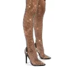 Deal Breaker Wide Fit Black Diamante Fishnet Stiletto Over The Knee High Heels