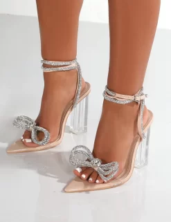Icon Nude Wide Fit Wrap Around Diamante Bow Heels -Chic Step Shop IconNudeDetail