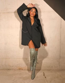 Kenza X Public Desire Boxy Oversized Chain Detail Blazer Dress In Black