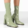 Liberty Green Pu Sock High Heeled Ankle Boots