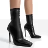 Lars Black Pu Wide Fit Sock High Heeled Stiletto Ankle Boots