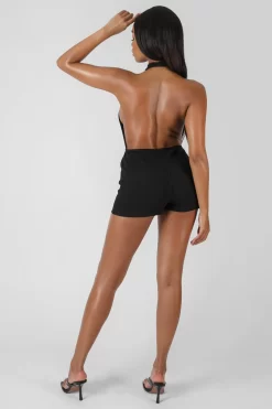Sleeveless Short Ribbed Backless Unitard Black -Chic Step Shop MBOD00203