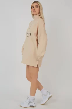 Oversize Half Zip Pullover Sweater Dress Stone -Chic Step Shop MCDR0010 0725