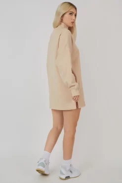 Oversize Half Zip Pullover Sweater Dress Stone -Chic Step Shop MCDR0010 0746