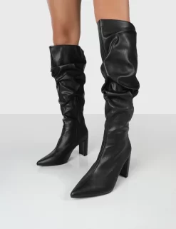Mine Wide Fit Black PU Knee High Boots -Chic Step Shop MINEWFBLACKDETAIL 13efa3ce e12b 493c ae9f 8208fcbceaf2