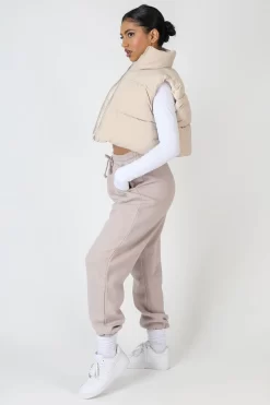 Cropped Puffer Gilet Stone -Chic Step Shop MOUT00042