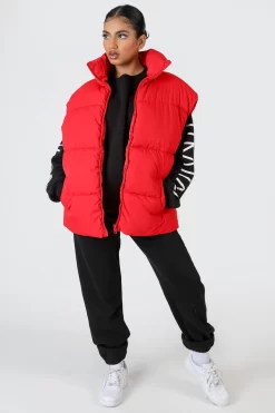Longline Oversized Gilet Red -Chic Step Shop MOUT00231