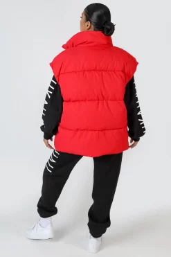 Longline Oversized Gilet Red -Chic Step Shop MOUT00233