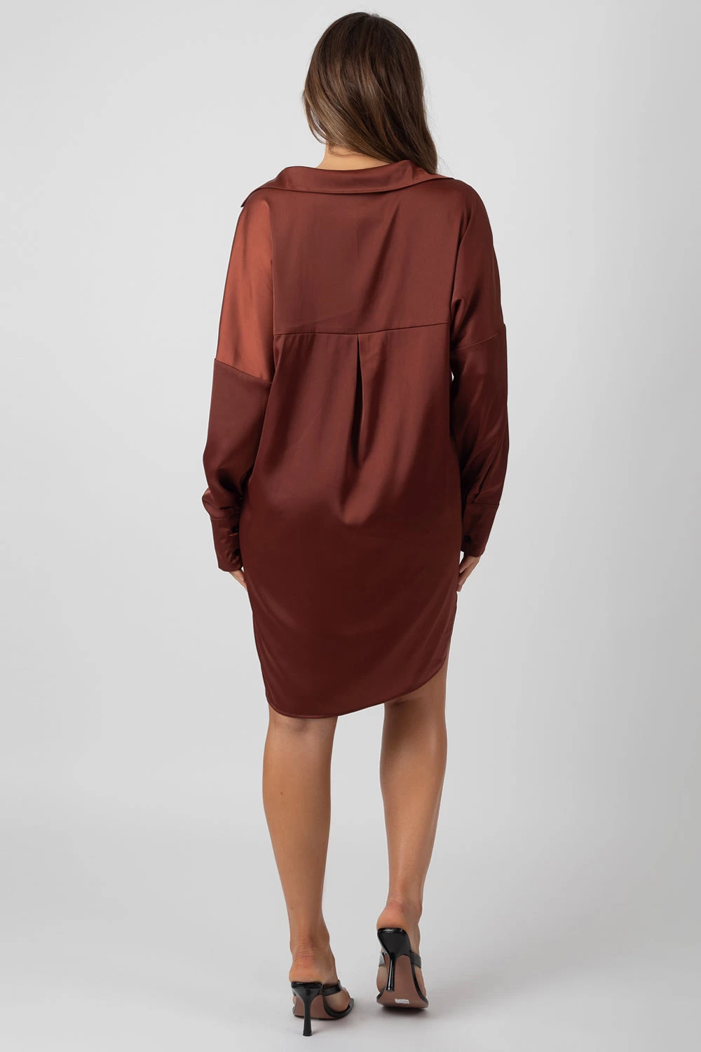 Satin Shirt Dress Chocolate 4 Satin Shirt Dress Chocolate - Image 4