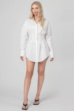 Corset Waist Shirt Dress White