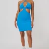 Rib Ruched Bust Cut Out Mini Dress Blue
