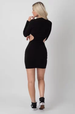 Ribbed Waist Cut Out Dress Black -Chic Step Shop MPDR0024 3