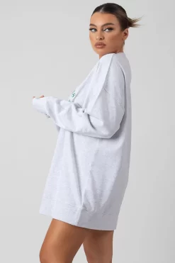 Oversized Graphic Sweater Dress Grey Marl -Chic Step Shop MSWE0017 2