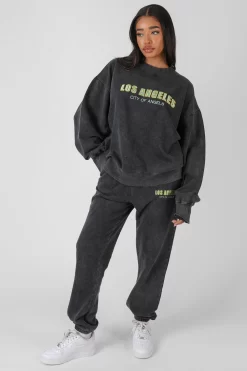 Los Angeles Acid Wash Oversized Sweatshirt Grey -Chic Step Shop MSWE00434