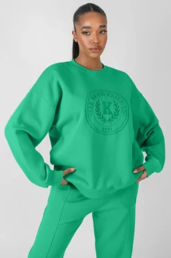 Kaiia Oversized Tonal Embroidered Sweatshirt Green