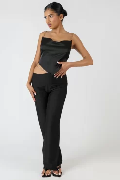 Chain Strap Handkerchief Top Black -Chic Step Shop MTOP00201