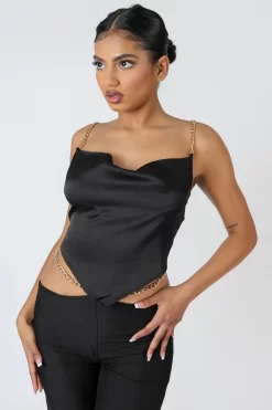 Chain Strap Handkerchief Top Black -Chic Step Shop MTOP00204