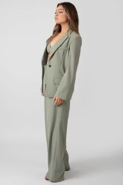 Premium Tie Waist Wide Leg Trousers Sage -Chic Step Shop MTRO0001 3