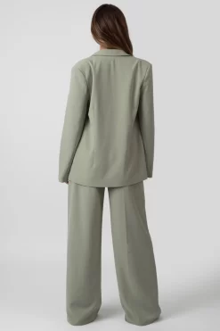 Premium Tie Waist Wide Leg Trousers Sage -Chic Step Shop MTRO0001 4