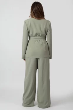 Premium Tie Waist Wide Leg Trousers Sage -Chic Step Shop MTRO0001 7