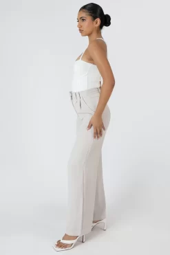 High Waist Wideleg Tailored Trouser Stone -Chic Step Shop MTRO00072