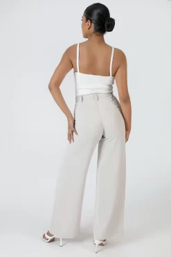 High Waist Wideleg Tailored Trouser Stone -Chic Step Shop MTRO00073