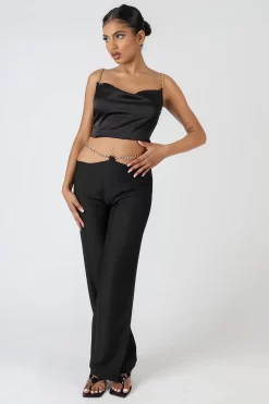 Chain Detail Trouser Black -Chic Step Shop MTRO00111