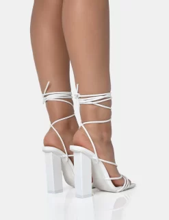 Nyla Wide Fit White Patent Strappy Lace Up Square Toe Block Heels -Chic Step Shop NYLAWHITE 4 scaled