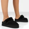Cosy Black Faux Suede Platform Slider Slipper