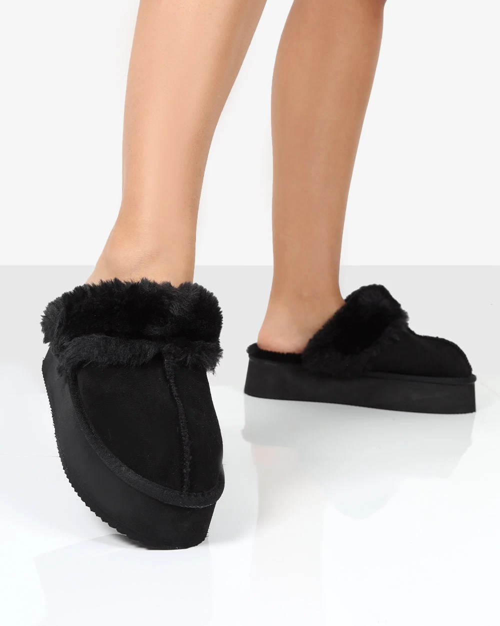 Cosy Black Faux Suede Platform Slider Slipper 2 Cosy Black Faux Suede Platform Slider Slipper - Image 2