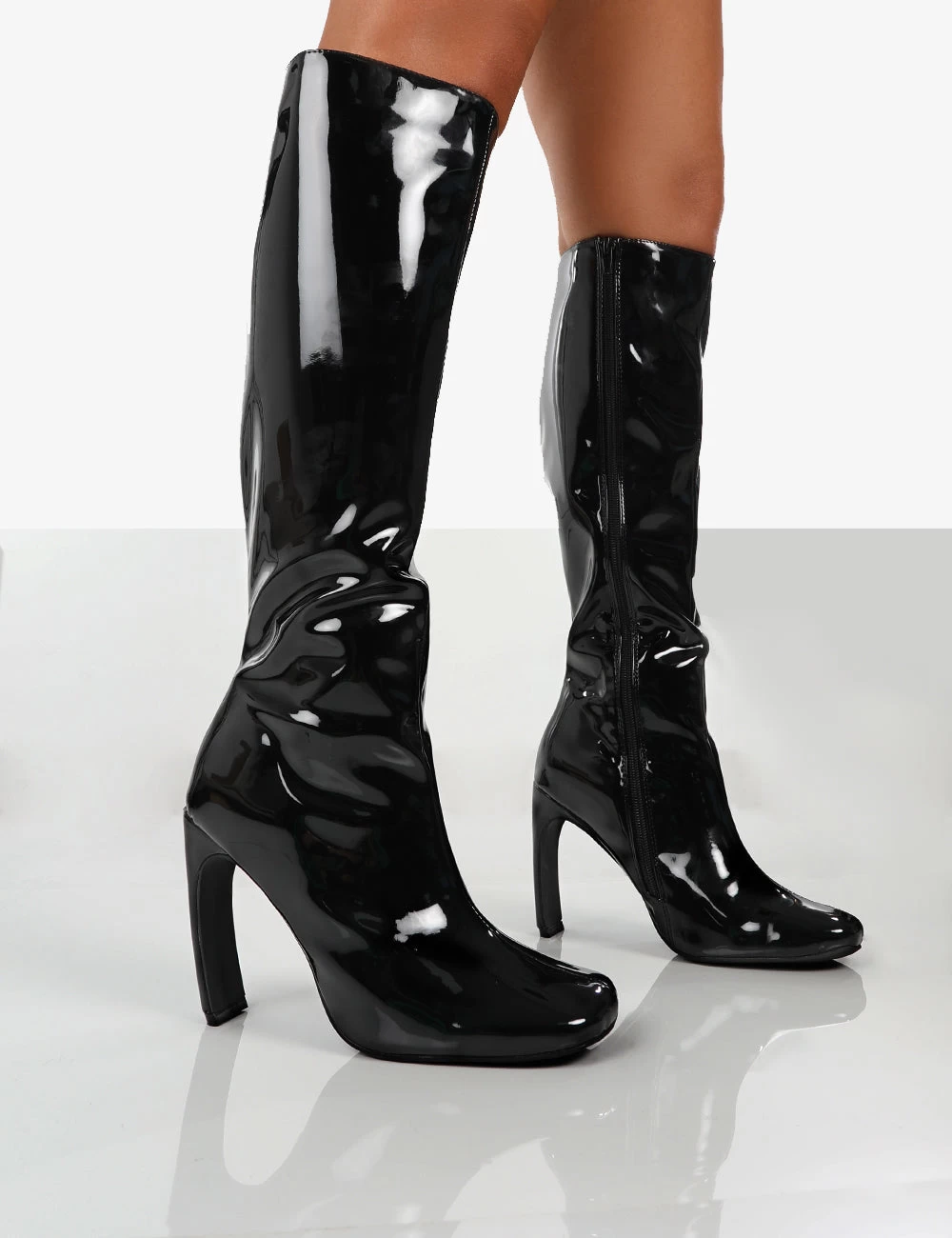 Peppa Black Patent Block Heel Knee High Boots 1 Peppa Black Patent Block Heel Knee High Boots