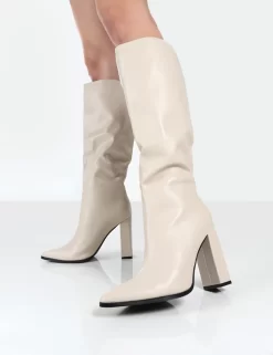 Posie Stone Pu Knee High Block Heel Boots -Chic Step Shop PosieStoneDetail