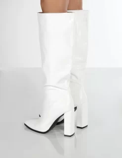 Posie Wide Fit White Pu Knee High Block Heel Boots 7 Posie Wide Fit White Pu Knee High Block Heel Boots -Chic Step Shop PosieWhiteBack ea503f95 ea83 4e31 88a9 78fde149a9da
