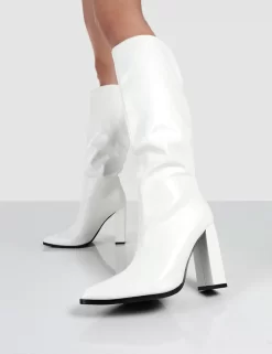 Posie White PU Knee High Block Heel Boots -Chic Step Shop PosieWhiteDetail
