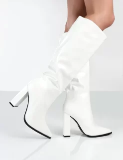 Posie White PU Knee High Block Heel Boots -Chic Step Shop PosieWhiteWalking