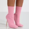 Souffle Pink Knit Stiletto Heel Sock Ankle Boot