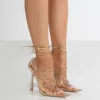 Strike Gold Metallic PU Clear Perspex Lace Up Court Heels