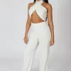 Cross Front Halter Wide Leg Jumpsuit White