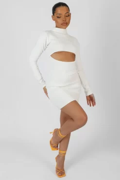 Long Sleeve Waist Cut Out Mini Dress Ivory -Chic Step Shop StudioSession 386copy scaled