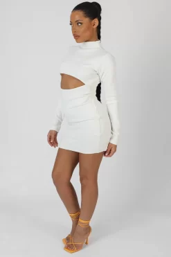 Long Sleeve Waist Cut Out Mini Dress Ivory -Chic Step Shop StudioSession 398 scaled