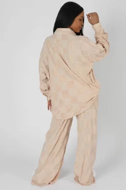 Oversized Checkerboard Towelling Shirt Sand -Chic Step Shop StudioSession 415 2 scaled