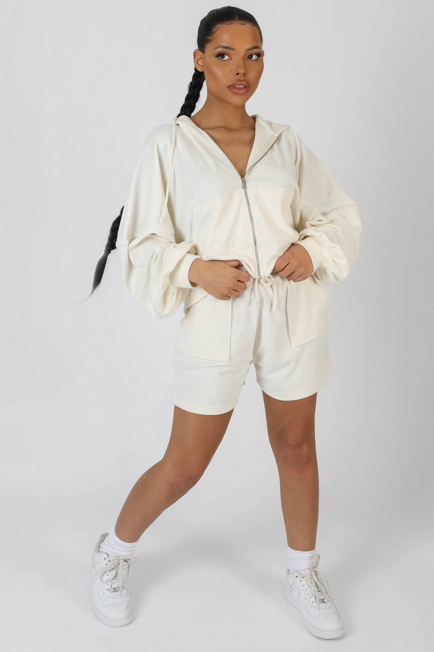 Zip Through Towelling Hoodie Ecru 3 Zip Through Towelling Hoodie Ecru - Image 3