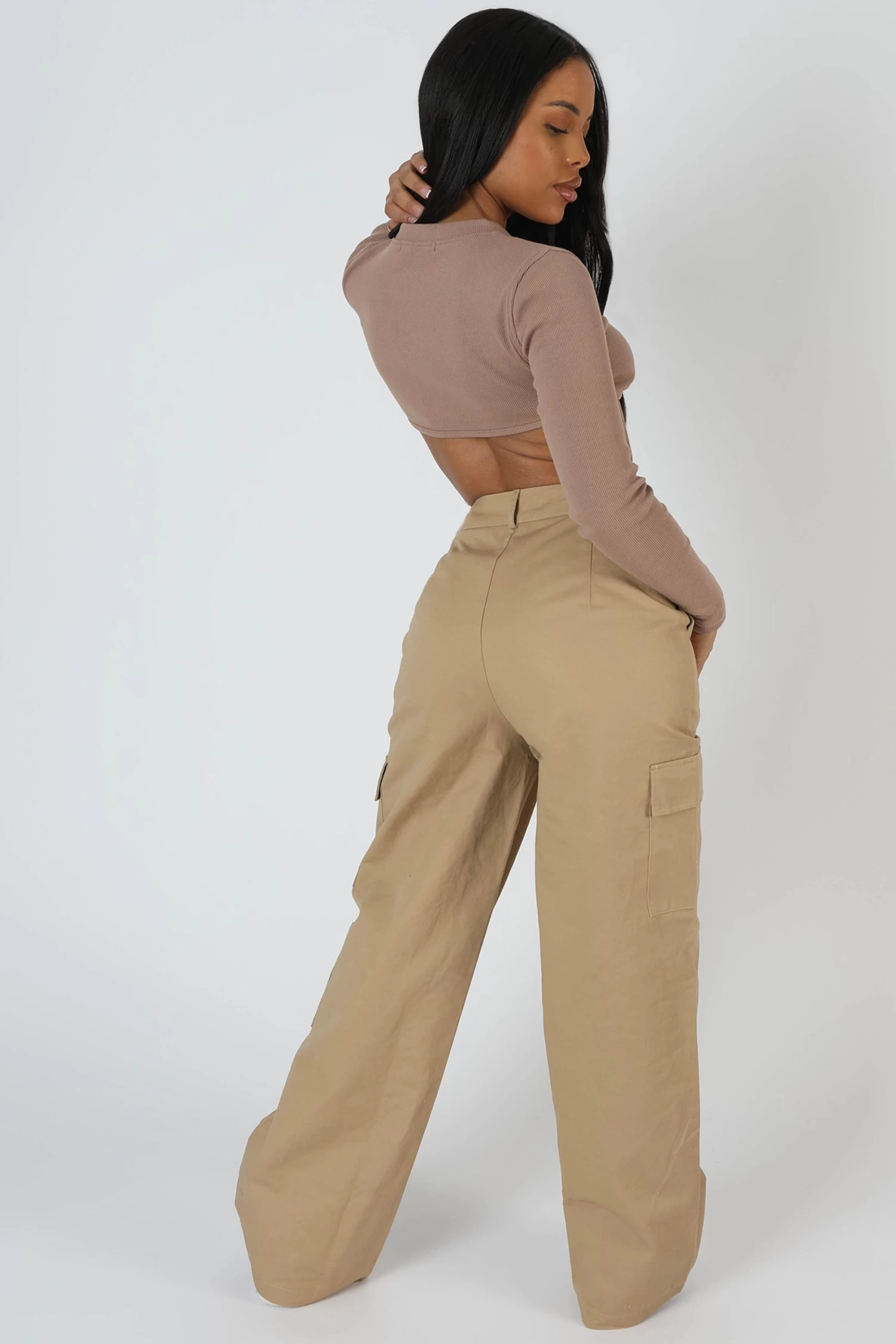 Zip Through Underbust Ribbed Top Sand 4 Zip Through Underbust Ribbed Top Sand - Image 4