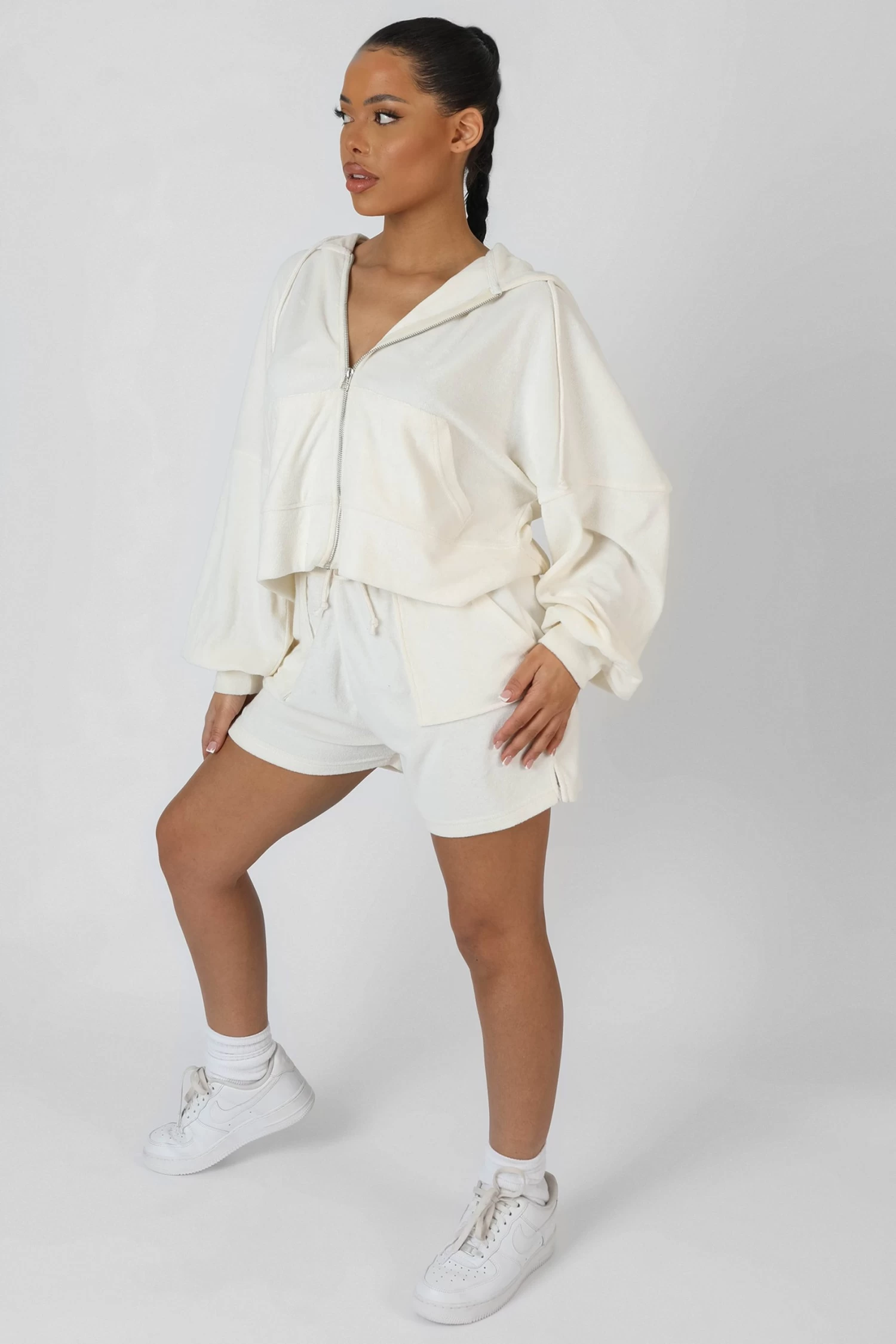 Zip Through Towelling Hoodie Ecru 4 Zip Through Towelling Hoodie Ecru - Image 4