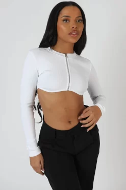 Zip Through Underbust Ribbed Top White -Chic Step Shop StudioSession 587 2 scaled