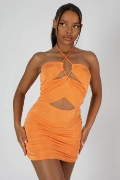 Strappy Slinky Short Ruched Dress Orange 6 Strappy Slinky Short Ruched Dress Orange -Chic Step Shop StudioSession 996 2 scaled