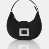 The Pearl Black Satin Pearled Buckle Mini Bag