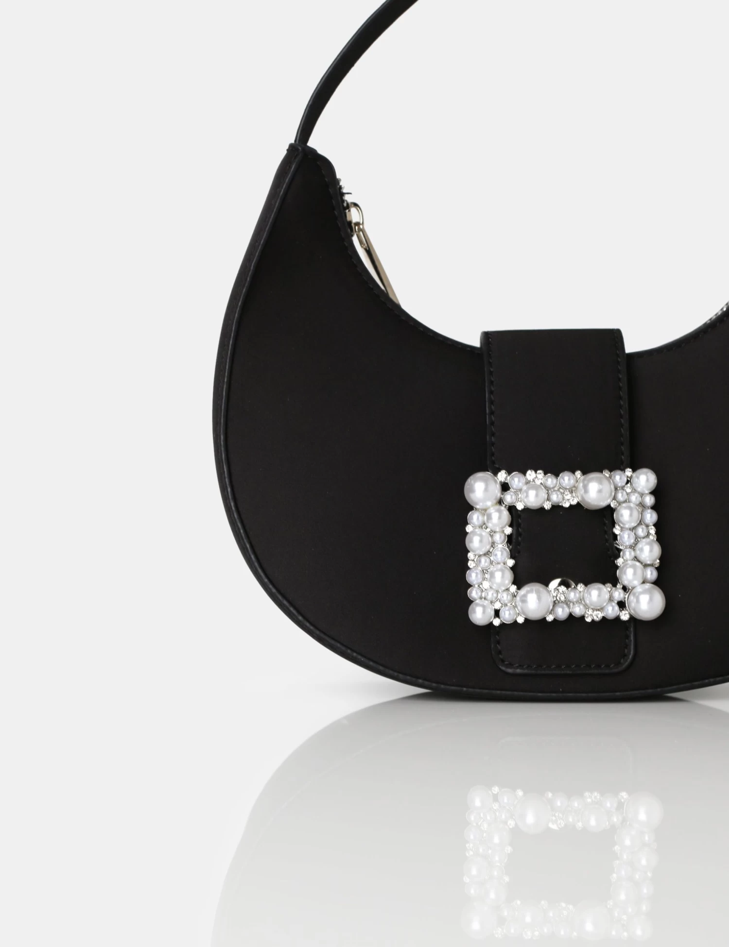 The Pearl Black Satin Pearled Buckle Mini Bag 3 The Pearl Black Satin Pearled Buckle Mini Bag - Image 3