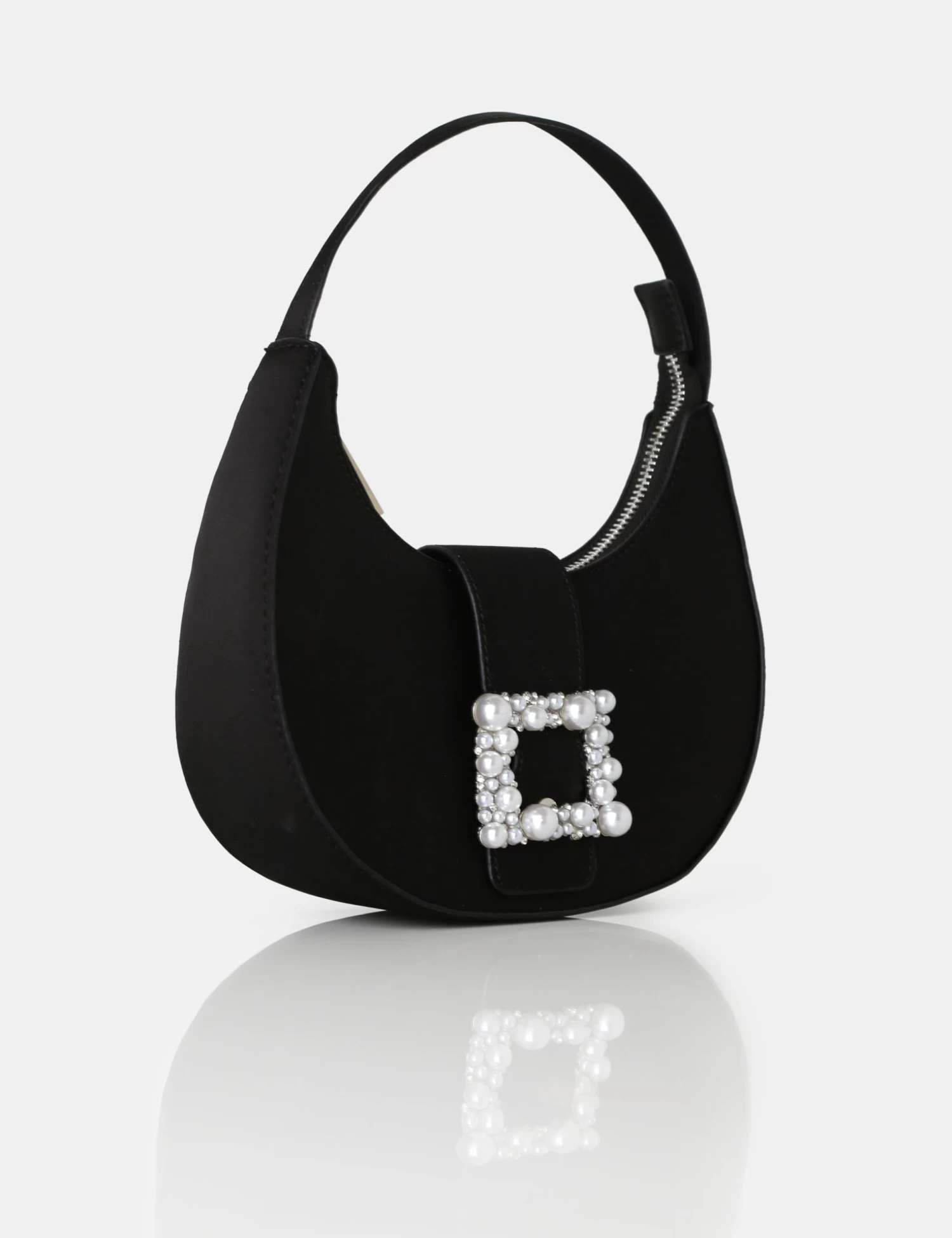 The Pearl Black Satin Pearled Buckle Mini Bag 2 The Pearl Black Satin Pearled Buckle Mini Bag - Image 2